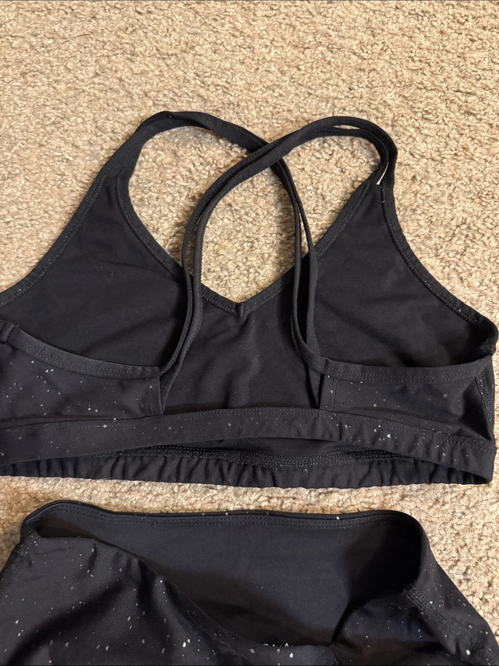 Beyond Yoga Black High-Waist Leggings and Bra Set with Iridescent Sequin Ombre